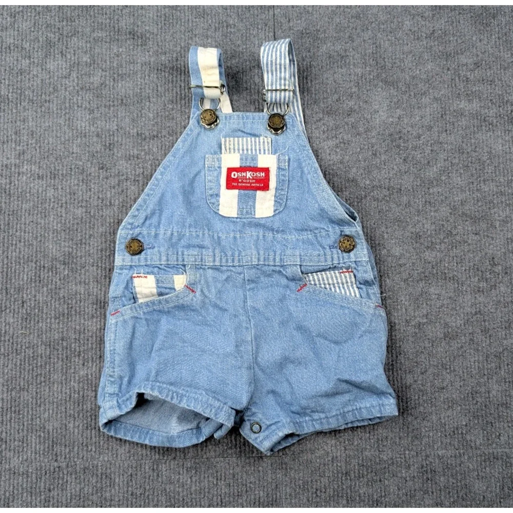 Vintage OshKosh B'Gosh Overalls Baby 12M Railroad Stripes USA Made Vestback Shor